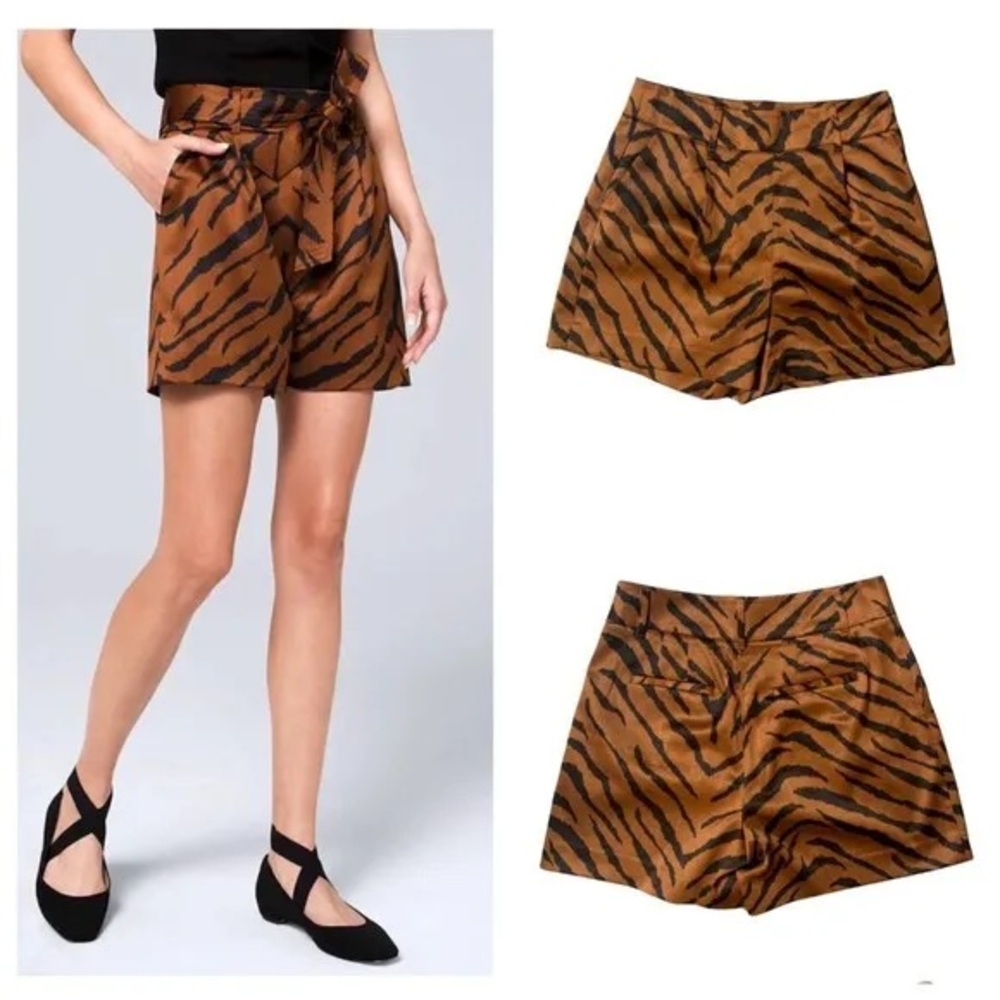 White House Black Market 5 Inch Satin Tiger Print Shorts Sz 14
